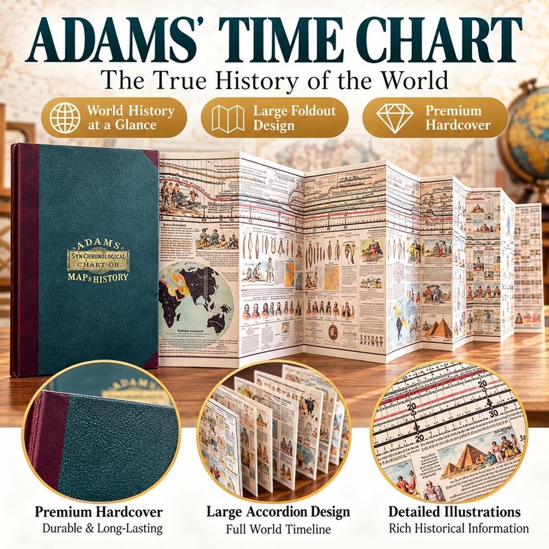 Folded History Timeline Chart for Study – Gold-Stamped Adams Synchronological