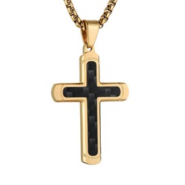 HZMAN Cross Necklace for Men Women High Polished Stainless Steel Cross Pendant Christian Faith Jewelry Gift (Gold)