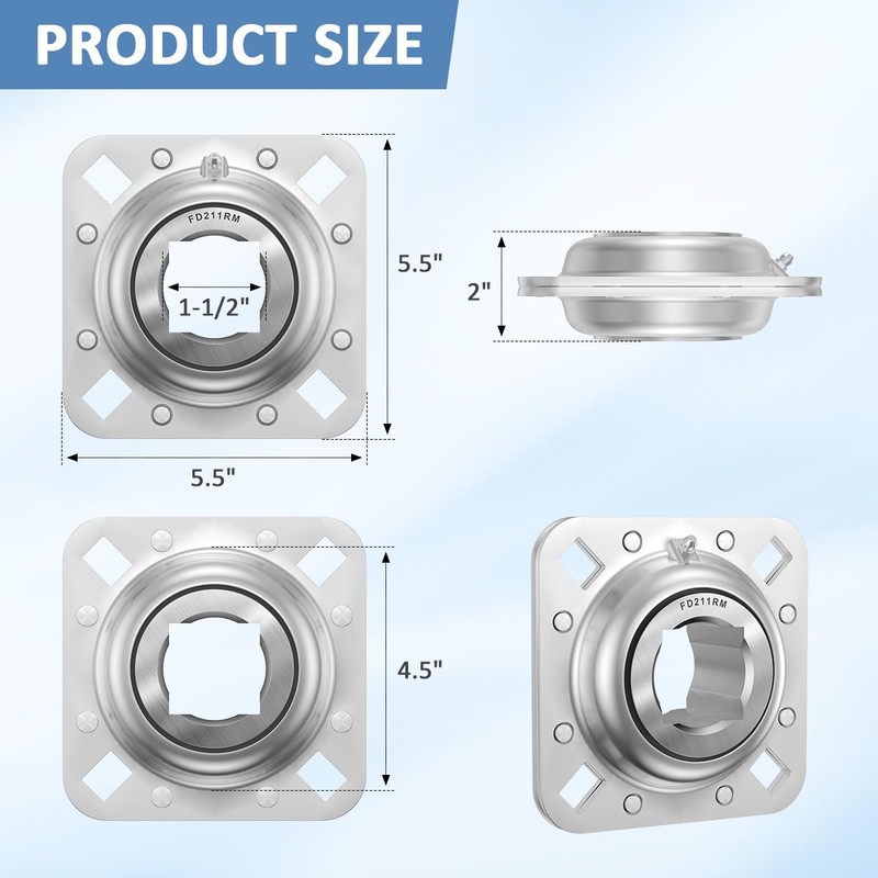 FD211RM 1-1/2" Square Bore Disc Harrow Flange Bearing Unit for
