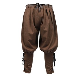 KUOIN Medieval Renaissance Ankle Banded Pants for Men Linen Pirate Loose Trousers Bottoms (US, 数值高度, Brown)