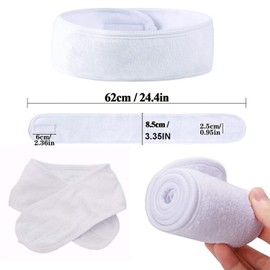 4 Pcs Spa Headband for Facial Skincare Headbands Adjustable Face WashingTowel Makeup Hair Bands Head Wraps for Women Man Shower, Yoga, Sports, Bath (White)