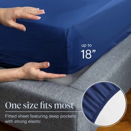 LuxClub Fitted Sheet Double Bedding with 40cm Depth, Extra Deep Soft Microfiber Fabric, Ease Care, Soft & Comfortable, Fade Resistant - Navy, Double