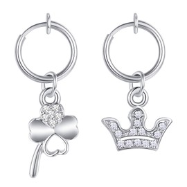 2pcs Silver Fake Belly Rings Non Pierced Belly Helix Nose Earrings Clip On with Dangle Stainless Steel