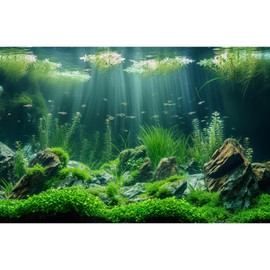 Underwater Aquarium Background Lush Green Aquatic Plants Fish Tank Background Rocks Stones with Moss Under The Sea Terrarium Background Tropical Underwater World Theme Aquarium Backdrop 30x18in