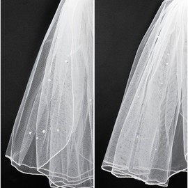 2 Styles Short Pearl Wedding Veil for Brides Rhinestone Bride Veils White Tulle Bridal Veil with Comb Perfect for Weddings Bachelorette Parties and First Communions