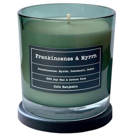 (Frankincense & Myrrh) Cotton Wick, 100% Soy, Highly Scented, Hand Poured Soy Candle, 8 oz