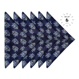 Craftbot Soft Cotton Dinner Napkins 18x18 inches - Washable Thin Cloth Napkins Set of 6 - Everyday Use or Dinner Party and Events - Indigo Blue Floral Pattern Lightweight Indian Block Print Fabric