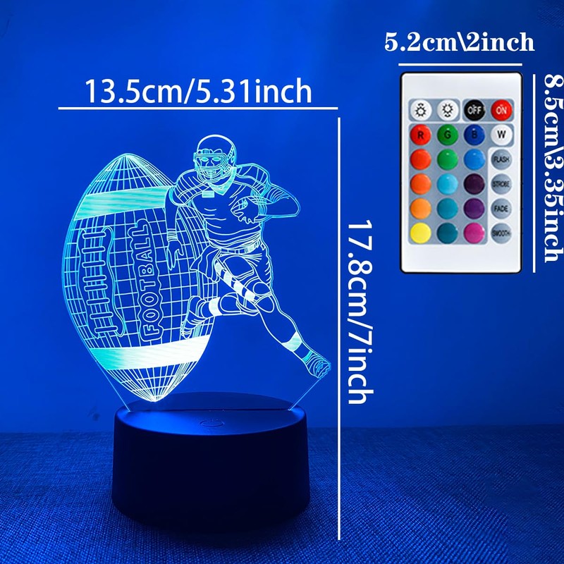 Deluisho Rugby 3D Night Light, Rugby, 3D Illusion Night Light,