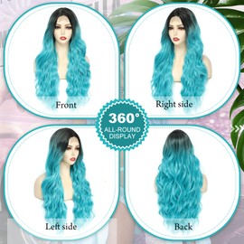 BUPPLER Cosplay Long Turquoise Ombre Wig 26 Inch Middle Part Synthetic Wig Realistic Gifts Party Wigs for Women Daily Use Colorful Wigs (Turquoise Ombre)