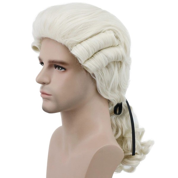 karlery Judge Colonial Wig Man Long Wave Beige Wig Washington Halloween Costume Cosplay Wig