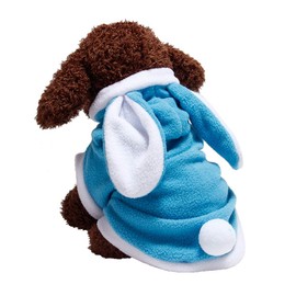 NACOCO Dog Bunny Costume Christmas Cat Halloween Rabbit Winter Hoodie Easter Pet Soft Fleece Bunny Outfit with Hood for Small Dogs Puppies Cats (S, Blue)