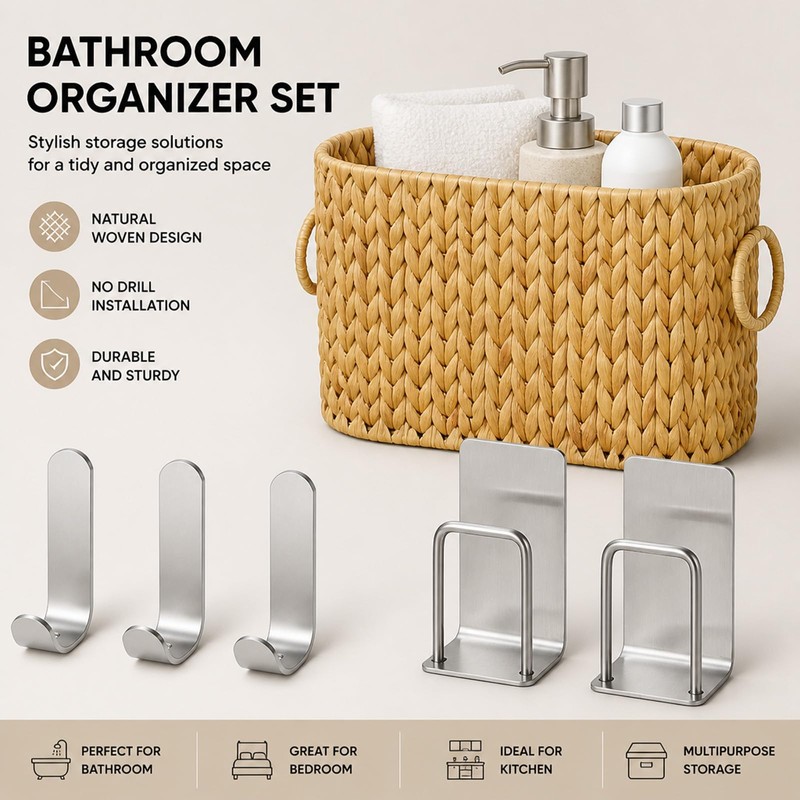 Bathroom Storage Set - Toilet Paper Storage Basket - Aluminum