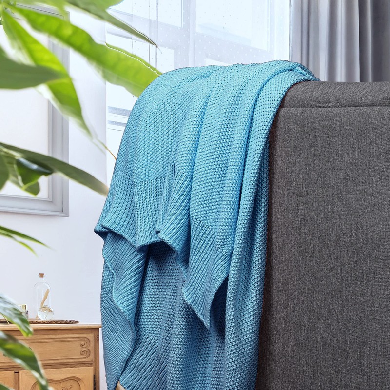 PiccoCasa 100% Cotton Knit Throw Blanket,Solid Lightweight Decorative Throws and