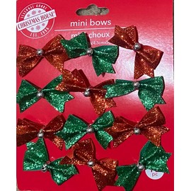 Christmas House Decorative Glittery Mini Bows, 12 Count Packs Pack of 2