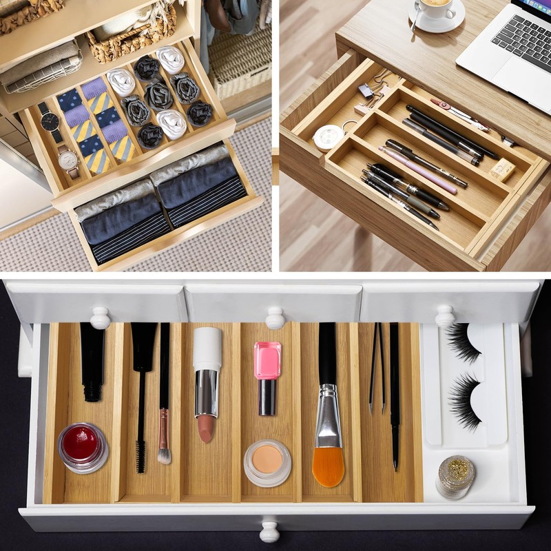 Hilislog Bamboo Silverware Drawer Organizer Expandable Large Kitchen Utensil Holder