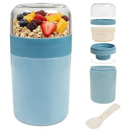AiQInu Contenitore per Cereali Portatile con Cucchiaio e Salsiera, Vaso per Yogurt a Prova di Perdite, Ideale per Uscite, Lavoro, Scuola, Picnic, Contenitore per Cereali, 450ml+250ml (Blu)