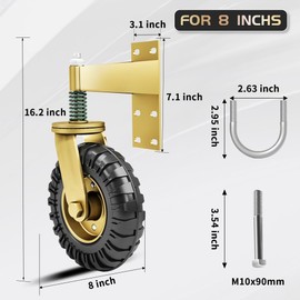 Gate Wheel 8inch Fence Gate Wheels for Metal Tube Gate 360 Degree Rotation Spring Loaded Heavy Duty Gate Caster with Screws & Screwdriver（Gold）