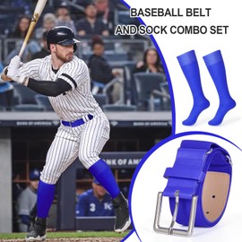 XZQTIVE Baseball Belt and Socks Combo Set Adjustable Softball Belt and Socks Elastic Waist Belt for Youth Adult, Royal Blue, Adult