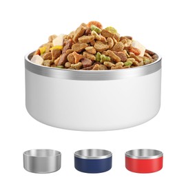 LIANLAI Dog Bowl, Rust-Resistant Stainless Steel Dog Bowls, Non-Slip Dog Water Bowl, No Spill Water Bowl for Dogs, Double-Walled Dog Food Bowl, Dog Bowls Large Breed, Dishwasher Safe (White，40 oz)