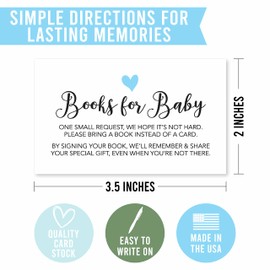 Hadley Designs 25 Books For Baby Shower Request Cards - Blue Baby Shower Invitation Inserts, Book Request Baby Shower Guest Book Alternative, Bring A Book Instead Of A Card for Boys
