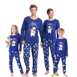 Hupohoi Family Matching Pajama Sets Cute Polar Bear Sleepwear Christmas Clothes Nighty, Christmas Bear Blue, Men-L