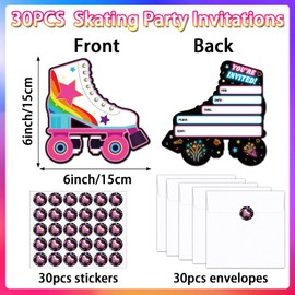 Lonfliness 30pcs Neon Roller Skating Birthday Party Invitations Skate Invitation for Boys Girls Kids Glow Skating Birthday Party Invite Decorations Supplies Favors 30 Cards with Envelopes and Stickers