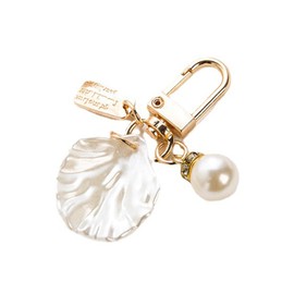 Spenlly Beach Keychain for Beach Ocean Lover Gift, Cute Pearl Shell Bag Purse Charms Summer Vacation Surfing Keyring Holder (White)