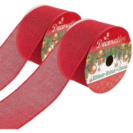 Juvale Faux Burlap Ribbon - 2-Pack Polyester Burlap Wired Edge Ribbon Rolls - Ideal for Arts and Crafts, DIY Decoration, Gift Wraps and All Occasion - Red, 360 x 2.5 Inches