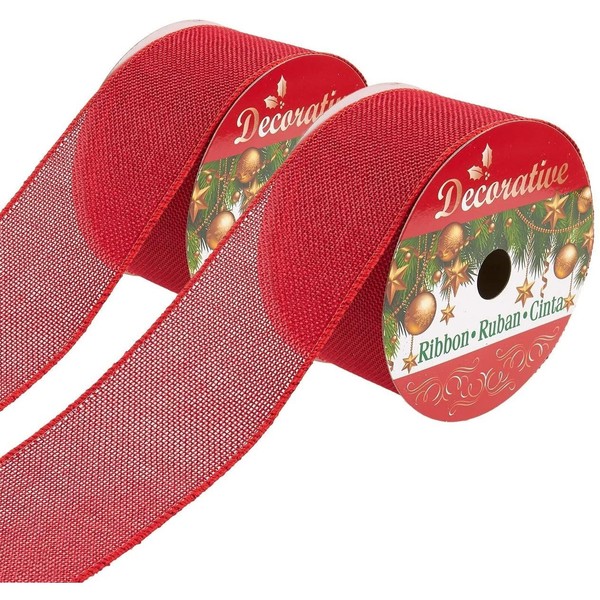 Juvale Faux Burlap Ribbon - 2-Pack Polyester Burlap Wired Edge