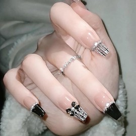 Nail Tip, False Nails, Stylish, Black, 24 Pieces, Long Nail Tip, Glitter, Stylish, Mine-based, Korea, Mass Produced Type, Popular Nail Tip, Fake Nails, Handmade, Nail Art, DIY Nails, Unique, Adult