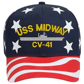 Spiffy Custom Gifts USS Midway CVA-41 Embroidered Stars & Stripes Baseball Cap Navy