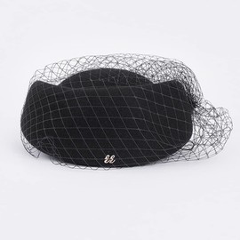 Wool Felt Vintage Beret Wedding Top Hats for Women Elegant Church Fedoras with Veil Ladies Cap Autumn Winter Black