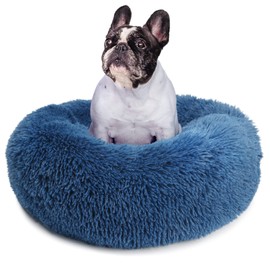 Puppy Bed for Calming Dog 23 Inches Navy Blue Anti-Anxiety Donut Dog Bed for Small Medium Dogs Washable Fuzzy Dog Bed Fits up to 15 lbs Pets Beds for Small Dog