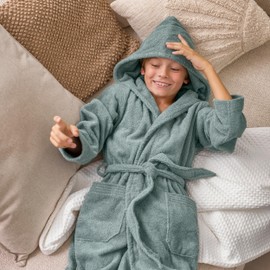Möve Superwuschel Kids & Teens Hooded Bathrobe 100% Cotton Size 140 Tea
