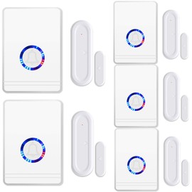 Door Chime, Wireless Door Alarm Contact Sensor with Adjustable Volume LED Flash, Easy installation, 48 Chimes 1000ft Range, Magnetic Door Open Chime for Business/Home/Store when Entering,5PK