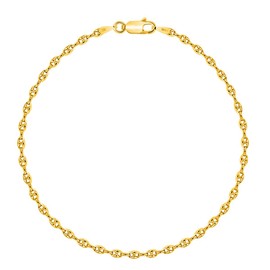 PLANETYS - Coffee Bean Chain Bracelet 925 Sterling Silver 18K Gold-Plated - 2.5 mm Width, Sterling Silver
