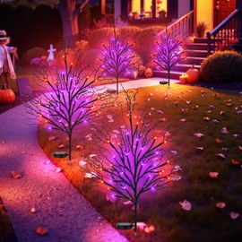 Luiywan Fall Solar Pathway Lights 4PCS, Autumn Outdoor Harvest Decorations, Waterproof Maple Leaves Lights for Lawn Yard Garden Patio Walkway Driveway Landscape Lighting Auto On/Off