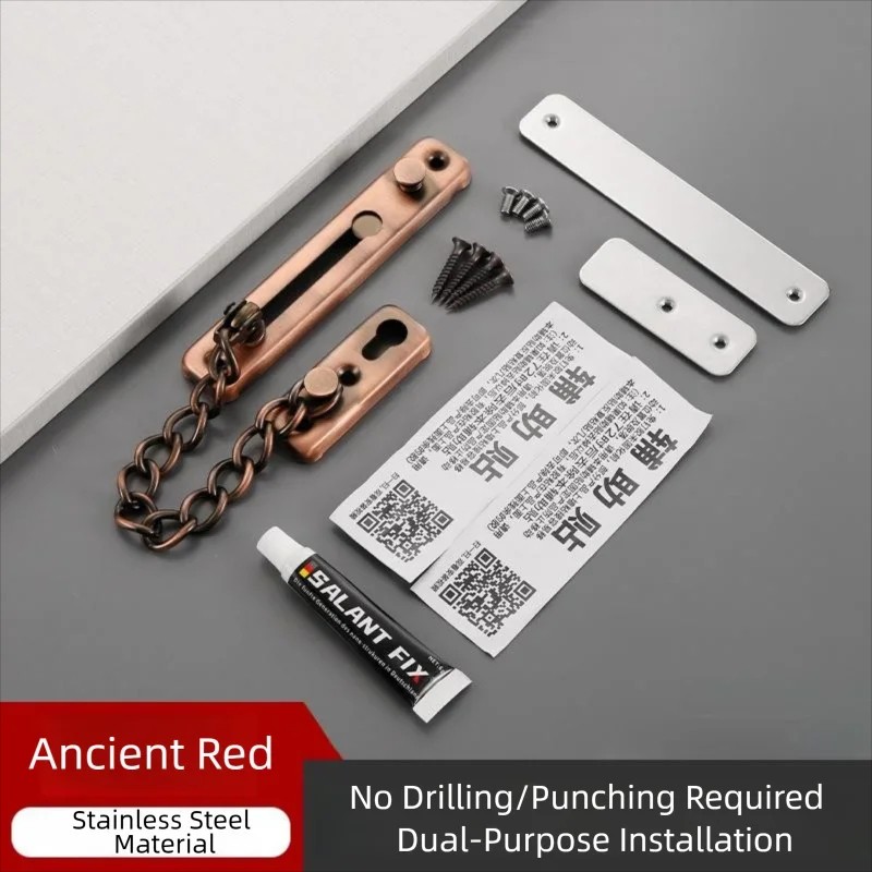Stainless Steel Door Chain Lock, Heavy Duty Spring Loaded Press