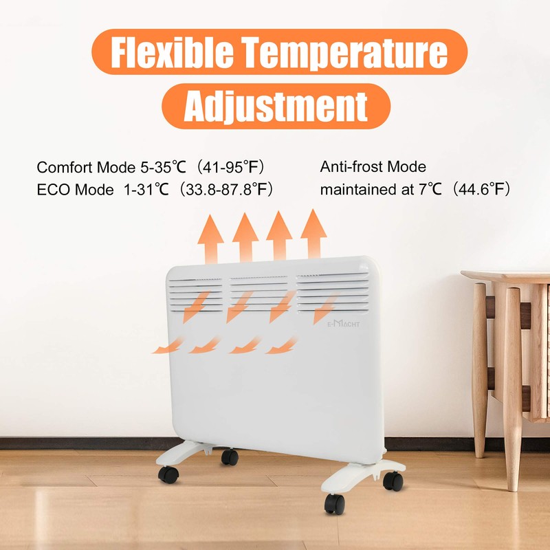 Vilobos Space Heater,1000W Electric Convector Heater with Wheels Freestanding/Wall Mounted,Smart