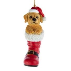 Kurt Adler D3696LD Labradoodle in Santa Boot Ornament, 4.92-inches Tall