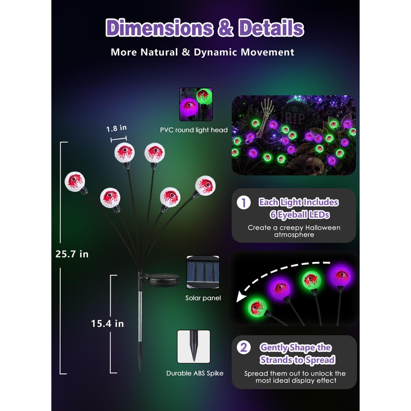 Solar Halloween Decorations Outdoor 2 Pack Eyeball Lights Purple and