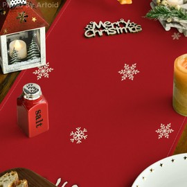 Artoid Mode Red Xmas Pine Snowflake Merry Christmas Table Runner, Seasonal Winter Kitchen Dining Table Decoration for Home Party Decor 13x72 Inch