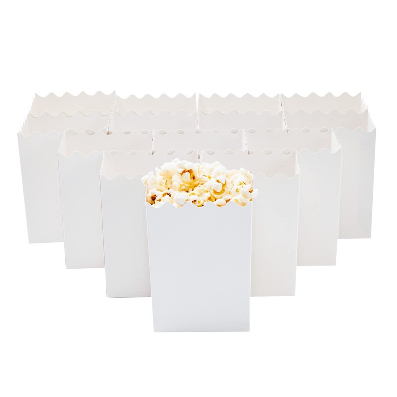 100 Pack Mini Popcorn Boxes for Party, Bulk White Popcorn