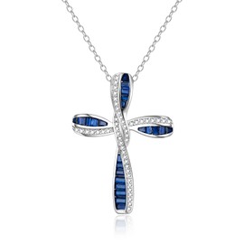 Ever Faith 925 Sterling Silver Twisted Cross Necklace, Blue Birthstone CZ Cross Infinity Ribbon Knot Pendant Necklace Birthday/Mothers Day/Valentines Day/Christmas Jewelry Gift for Women
