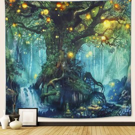 YISUMEI Trippy Forest Tapestry Nature tree Tapestry for Bedroom Aesthetic Fantasy Green Tapestries Wall Hanging for Room Decor(M/130x150cm/51x60inch)