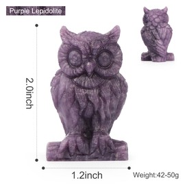 Artistone Purple Lepidolite Crystal Owl Statue Carved Owl Figurines Animal Carvings Pocket Gemstone Reiki Healing Stones for Home Bookshelf Office Decor