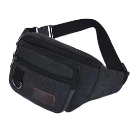 Unisex Canvas Fanny Pack Casual Crossbody Wallet Waist Bag Bum Bag for Sports Festival Workout Morning Jogging Running (Black)