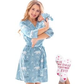 ECO BABY Mommy and Me Robe and Swaddle Set | Maternity Robe and Matching Baby Set for Girl, Boy | Hospital Labor and Delivery