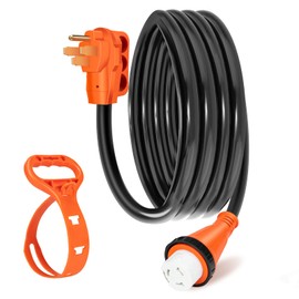 WELLUCK 50 Amp 15FT RV Power Extension Cord with Cord Organizer, Heavy Duty NEMA 14-50P to SS 2-50R RV Twist Locking Adapter Plug for RV Camper and Generator to House, 6/3+8/1 Gauge, ETL Listed