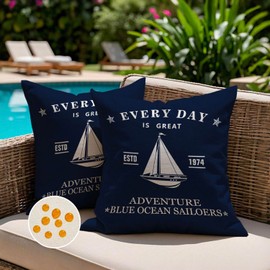 Jayusaror Outdoor Cushion Cover, 40 x 40 cm, Weatherproof, Blue Cushion Cover, Maritime Sailing Boat, Summer Cushion Covers, Nautical Cushion, Decorative Cushion Covers for Sofa, Living Room, Garden